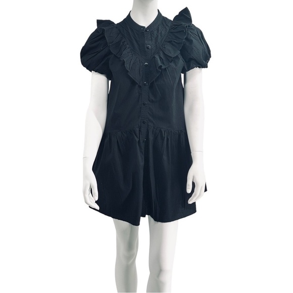 LOVE THE LABEL Tatiana Ruffle-Yoke Puff-Sleeve Button Down Mini Dress Size small - Picture 6 of 8